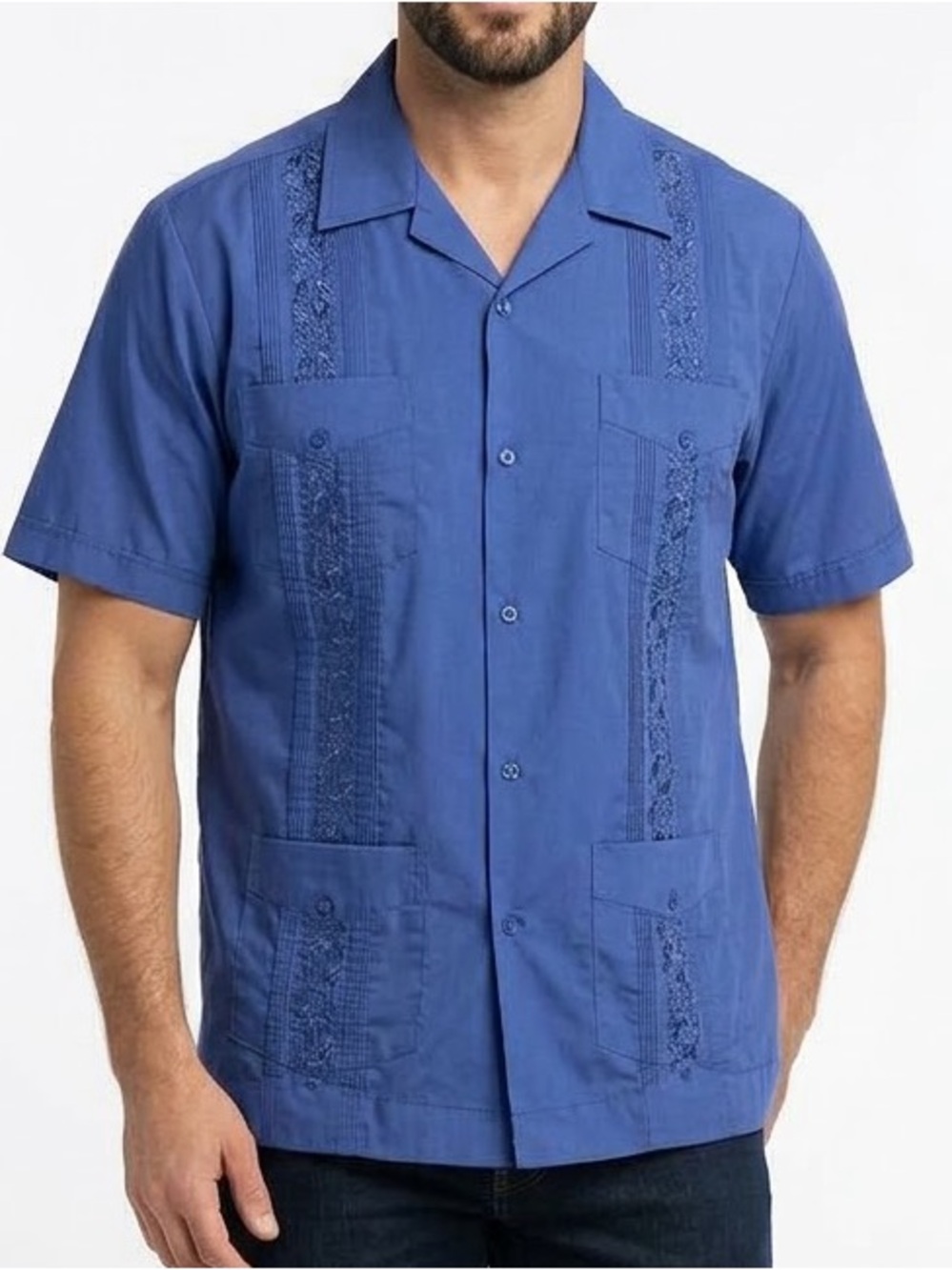 FIRST LINE Men’s Vintage Navy Blue Button Cuban Shirt Rockabilly Bowling XXL
